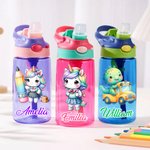 Borraccia da 475 ml personalizzata con motivo dell'unicorno o dinosauro con cannuccia in silicone e manico regalo di rientro a scuola per bambini