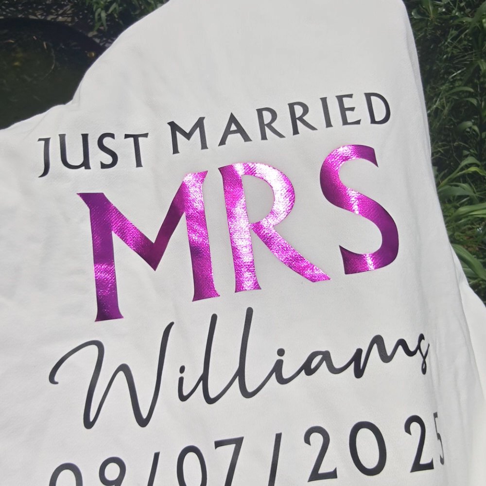Personalized Just Married Mrs Mr Multicolor 100% Cotton T-shirt with Name Wedding Bridal Shower Honeymoon Gift for Bride Groom Couple 3