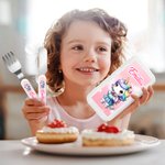 Personalisierte niedliche Dinosaurier Fantasy Einhorn Safe Edelstahl Kinder Gabel Löffel Messer 3 Stück Besteck Set mit Fall und Name Geburtstag Geschenk für Kinder