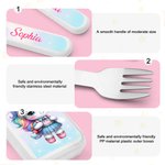 Personalisierte niedliche Dinosaurier Fantasy Einhorn Safe Edelstahl Kinder Gabel Löffel Messer 3 Stück Besteck Set mit Fall und Name Geburtstag Geschenk für Kinder