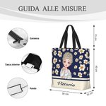 Borsa tote personalizzata con nome e motivo floreale fiore di nascita grande capacità regalo di compleanno e anniversario per donne