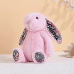 Personalized Floral Ear Stuffed Bunny Plush Toy with Embroidered Text Baby Shower Easter Birthday Gift for Boys Girls