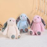 Personalized Floral Ear Stuffed Bunny Plush Toy with Embroidered Text Baby Shower Easter Birthday Gift for Boys Girls