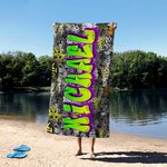 Personalisiertes Stilvolles Graffiti Strandtuch mit Namen Schnelltrocknend Party Reise Geburtstag Geschenk für Familie Kinder