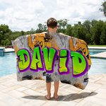 Personalisiertes Stilvolles Graffiti Strandtuch mit Namen Schnelltrocknend Party Reise Geburtstag Geschenk für Familie Kinder