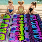 Personalisiertes Stilvolles Graffiti Strandtuch mit Namen Schnelltrocknend Party Reise Geburtstag Geschenk für Familie Kinder