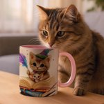 Taza de cerámica personalizada con nombre y posavasos Gato mágico 11 oz 15 oz Regalo de cumpleaños Aniversario para los amantes de los gatos Ratones de biblioteca