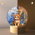 Ritratto personalizzato dell'animale domestico Fiore di nascita in vetro colorato Luce notturna a LED in acrilico con nome e base in legno Regalo di compleanno commemorativo per il proprietario dell'a