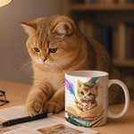 Taza de cerámica personalizada con nombre y posavasos Gato mágico 11 oz 15 oz Regalo de cumpleaños Aniversario para los amantes de los gatos Ratones de biblioteca