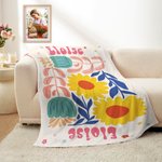 Couverture Personnalisée avec Motif Floral Danois Aquarelle et Nom Style Bohème Rétro Cadeau Anniversaire ou Fête pour Famille Amis