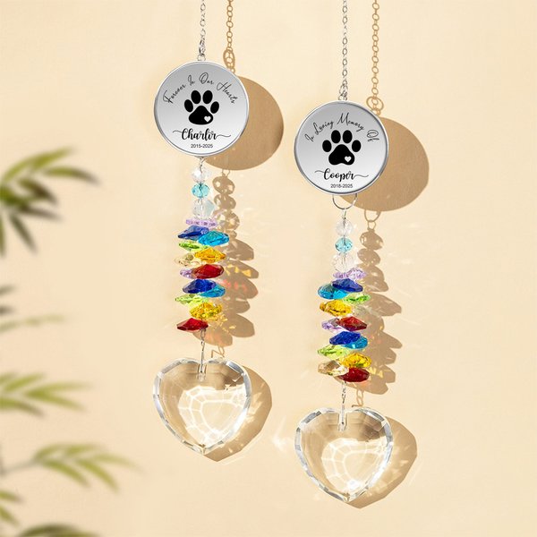 Personalized Love Crystal Ball Dog Cat Paw Print Window Hanging Suncatcher with Name Text and Year Home Decor Memorial Sympathy Gift for Loss of Pet