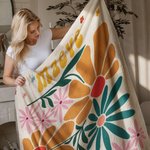 Couverture Personnalisée avec Motif Floral Danois Aquarelle et Nom Style Bohème Rétro Cadeau Anniversaire ou Fête pour Famille Amis