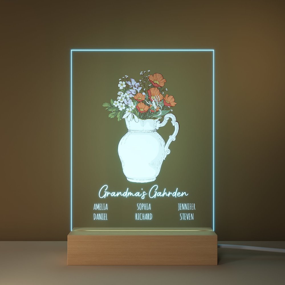 Henkilökohtainen Syntymä Kukka Akryyli Yövalo Plaque 1-12 Nimet Housewarming Äitienpäivä lahja Äiti Isoäiti 5