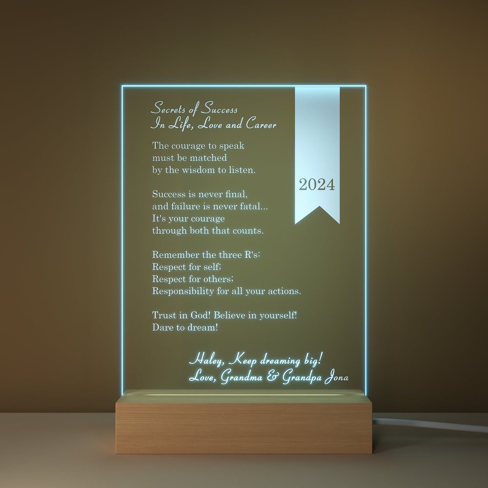 Personalized Words of Encouragement Text LED Night Light with Wood Base Class of 2026 Graduation Inspiration Gift for Graduate 5