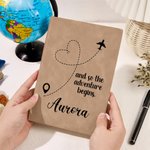 Personalised Heart Route Airplane Design A5 PU Leather Journal Notebook with Name and 100 Lined Pages Daily Use Birthday Gift for Travel Lovers