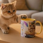 Taza de cerámica personalizada con nombre y posavasos Gato mágico 11 oz 15 oz Regalo de cumpleaños Aniversario para los amantes de los gatos Ratones de biblioteca