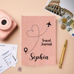 Personalised Heart Route Airplane Design A5 PU Leather Journal Notebook with Name and 100 Lined Pages Daily Use Birthday Gift for Travel Lovers