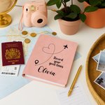 Personalised Heart Route Airplane Design A5 PU Leather Journal Notebook with Name and 100 Lined Pages Daily Use Birthday Gift for Travel Lovers