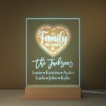 Gepersonaliseerd Familie Zal Altijd Verbonden Zijn Door Hart LED Nachtlampje met 1-12 Namen en Houten Basis Housewarming Verjaardag Afscheidscadeau voor Familie