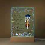 Personalized Floral Border Cartoon Graduation Girl Four-color Adjustable LED Night Light with Wooden Base and Name Graduation Gift for Graduates