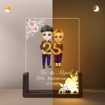 Personalized Cartoon Couple Character LED Night Light with Names and Wooden Base Home Decor Anniversary Valentine's Day Gift for Couple