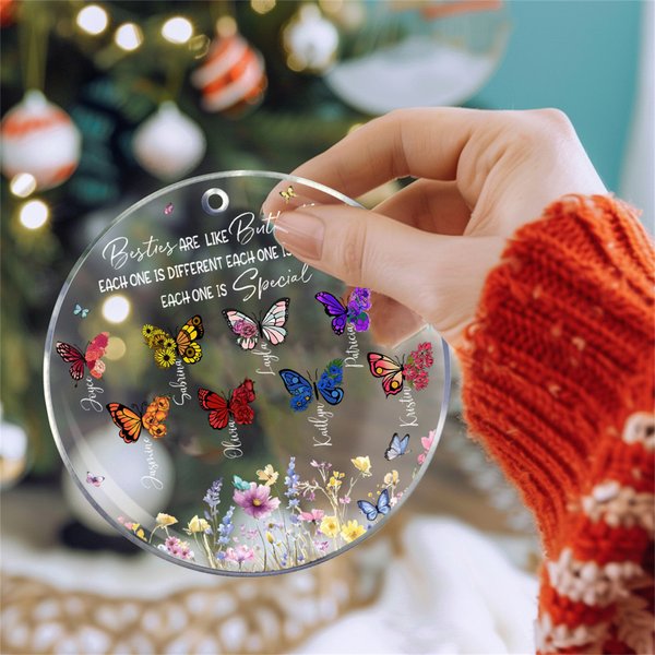 Fiore di nascita personalizzato Farfalla Ornamento acrilico appeso con nome Decorazione dell'albero Divertente Natale Regalo per la festa della mamma nonna