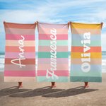 Telo mare personalizzato con nome e righe colorate, oversize e ad asciugatura rapida - Regalo per viaggi e vacanze per famiglia e amici