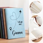Personalised Heart Route Airplane Design A5 PU Leather Journal Notebook with Name and 100 Lined Pages Daily Use Birthday Gift for Travel Lovers