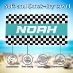 Personlig Checkered Racing Flag Quick Dry Oversized Strandhandduk med namn Semester Game Day Födelsedagspresent för Motorsportälskare