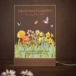 Personalized Grandma's Garden Birth Flower LED Night Light with Names and Wooden Base Home Decor Anniversary Appreciation Gift for Grandma Mom