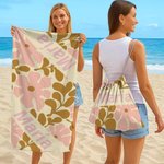 Toalla de playa personalizada con nombre y flor danesa suave y de secado rápido bolsa toalla 2 en 1 regalo de cumpleaños y fiesta para mujeres
