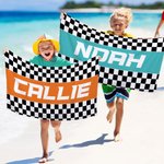 Personlig Checkered Racing Flag Quick Dry Oversized Strandhandduk med namn Semester Game Day Födelsedagspresent för Motorsportälskare