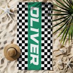 Personlig Checkered Racing Flag Quick Dry Oversized Strandhandduk med namn Semester Game Day Födelsedagspresent för Motorsportälskare
