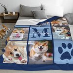 Personalized Multicolour Paw Print 6 Pet Photos Memorial Throw Blanket with Name and Initial Sympathy Birthday Gift for Cat Dog Pet Lovers