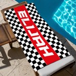 Personlig Checkered Racing Flag Quick Dry Oversized Strandhandduk med namn Semester Game Day Födelsedagspresent för Motorsportälskare