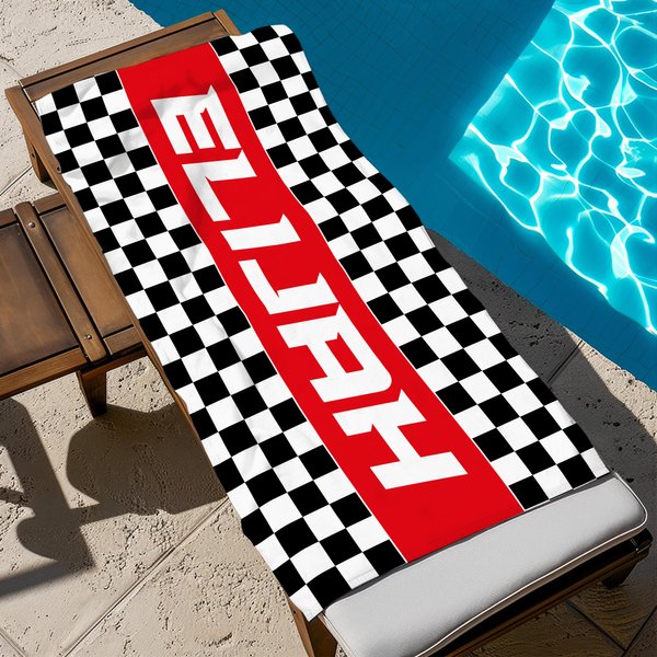 Personlig Checkered Racing Flag Quick Dry Oversized Strandhandduk med namn Semester Game Day Födelsedagspresent för Motorsportälskare