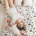Personlig Woodland Animal Baby Mottaksteppe med navn Foto Prop Bursdag Baby Shower Full Moon Hundred Days Gave til nyfødte