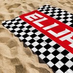 Personlig Checkered Racing Flag Quick Dry Oversized Strandhandduk med namn Semester Game Day Födelsedagspresent för Motorsportälskare