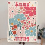 Couverture Personnalisée avec Motif Floral Danois Aquarelle et Nom Style Bohème Rétro Cadeau Anniversaire ou Fête pour Famille Amis