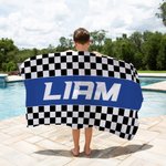 Personlig Checkered Racing Flag Quick Dry Oversized Strandhandduk med namn Semester Game Day Födelsedagspresent för Motorsportälskare