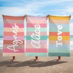 Personlig stor randig strandhandduk snabbtorkande och färgglad med namn perfekt som reseaccessoar och present till familj och vänner på semesterfest