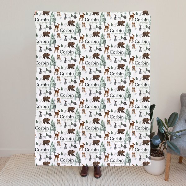 Personlig Woodland Animal Baby Mottaksteppe med navn Foto Prop Bursdag Baby Shower Full Moon Hundred Days Gave til nyfødte