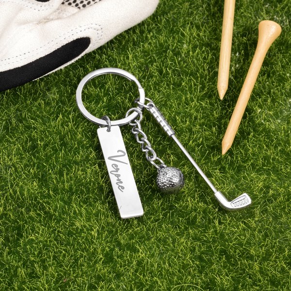 Personalised Golf Ball Clubs Keychain Bag Tag with Engraved Name Anniversary Birthday Club Gift for Golf Lovers