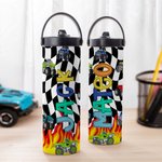 Personalised Off-Road Lorry Name Food-Grade Stainless Steel Insulated Kid Water Bottle with Handle and Straw Back to School Gift for Boys Girls