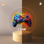 Veilleuse LED Personnalisée avec Nom de Pixel Motif de Manette de Jeu Style Éclaboussure d'Encre Cadeau Anniversaire pour Homme Enfant