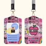 Personalised Apple Crayon Teacher PU Leather ID Badge Holder with Name and Lanyard Back to School Teacher's Day Appreciation Gift for Teacher