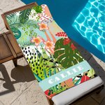 Serviette de plage tropicale vibe personnalisée avec nom et motif de fleur - Cadeau d'été de vacances pour femmes et filles