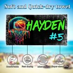 Toalla de playa personalizada con graffiti de baloncesto, de gran tamaño y secado rápido, con nombre y número Fiesta en la playa Día del partido Regalo de cumpleaños para un amante del baloncesto