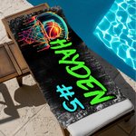 Toalla de playa personalizada con graffiti de baloncesto, de gran tamaño y secado rápido, con nombre y número Fiesta en la playa Día del partido Regalo de cumpleaños para un amante del baloncesto