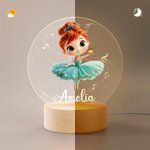 Personalised Cute 3D Cartoon Ballet Girl LED Night Light with Wooden Base and Name Room Decor Competition Reward Birthday Gift for Ballerinas